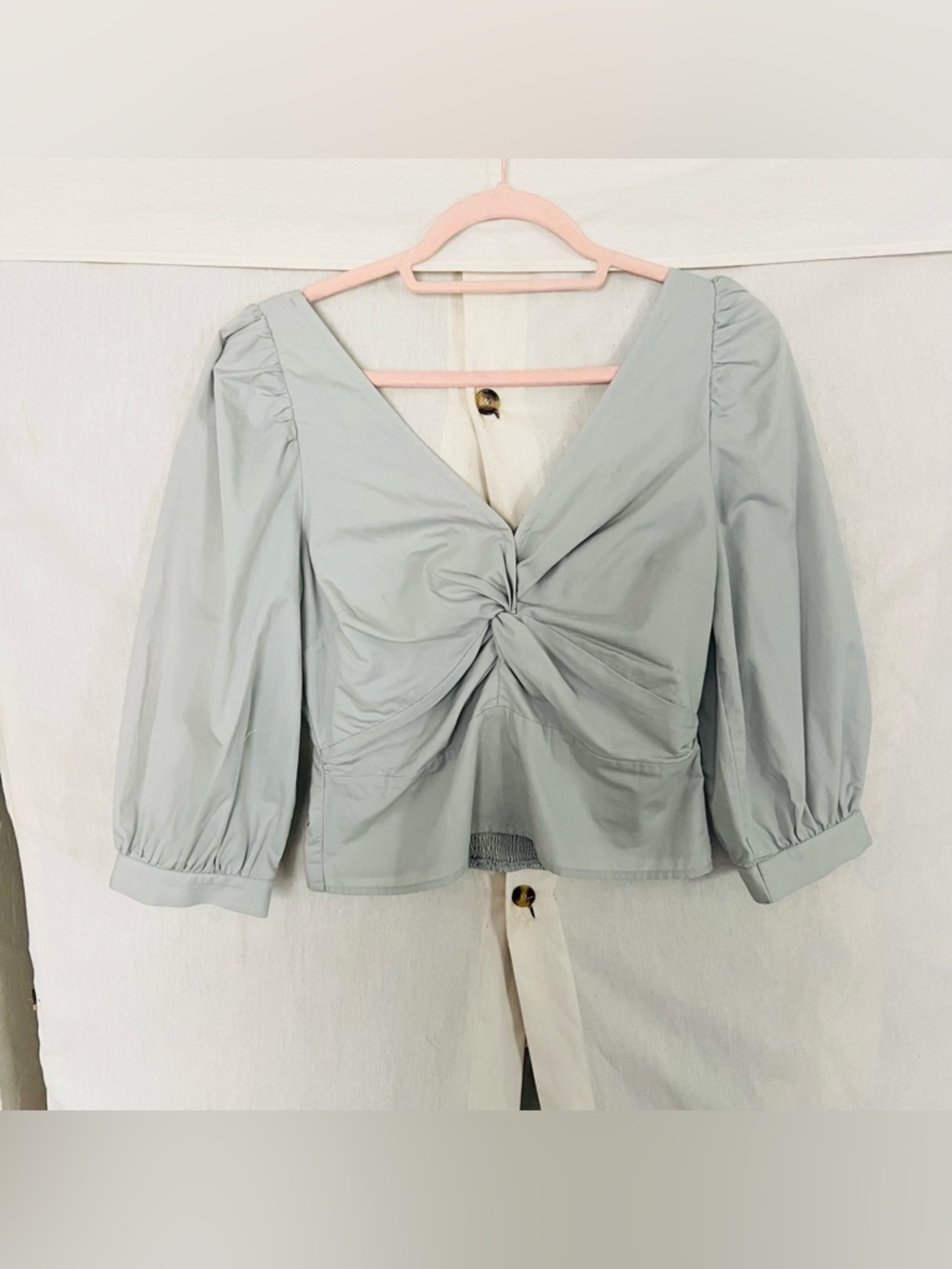 Abercrombie & Fitch Twist Front Poplin Top Light Green